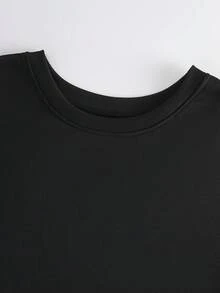 GlowEve CURVE Plus Size Women's Crew Neck Contrast Ruffle Trim Solid Color Long Sleeve Sweatshirt, Autumn/Winter - Black and White - View 5