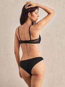 Charlaine 女士纯色蕾丝边性感内衣套装 - 黑色 - 查看 3