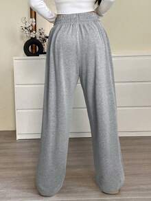 SHEIN EZwear 大码灰色高领扭结休闲宽松运动裤 - 灰色 - 查看 2