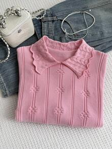 SHEIN Tween Girls Casual Long Sleeve Pullover Sweater, Autumn/Winter - Dusty Pink - View 5