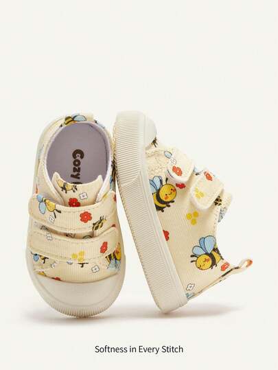 Cozy Pixies 1 Pair Kids Cartoon Bee Design Casual Slippers, Hook And Loop Comfortable & Easy To Wear, Suitable For Home, Leisure, Daily Wear, Sports, All Seasons (Pattern Random)