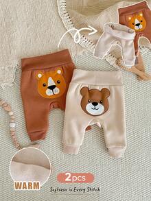 Cozy Pixies Set de 2 pantalones elásticos con estampado de animales de dibujos animados para bebé recién nacido niño/niña - Multicolor - Ver 3