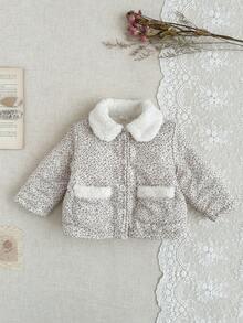 SHEIN 女婴6个月-3岁冬季外套，休闲风格，长袖印花加厚保暖纽扣夹克
