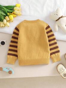 1pc Toddler Cute Lion Jacquard Knit Sweater, Round Neck Long Sleeve Pullover, Fashionable & Adorable - Yellow - View 2