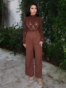 Durrani Popal SHEER LACE T-SHIRT - Brown - View 1