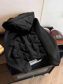 Franclia Abrigo acolchado con capucha corto de mujer de uso diario versátil y casual con parches gruesos, otoño/invierno - Negro - Ver 2