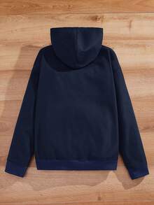 HIMLAND 男士宽松落肩休闲拉链连帽抓绒长袖外套，适合秋季穿着，藏蓝色连帽拉链外套 - 藏蓝色 - 查看 2