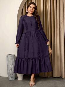 Graceveil 大码女士优雅端庄休闲碎花蕾丝连衣裙 - 紫色 - 查看 3