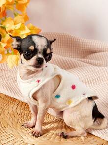 PETSIN 1pc Color Polka Dot Printed Pet Vest, White Autumn And Winter With Plush Warm Flannel Warm Pet Clothing - White - View 5