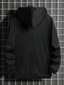 Manfinity Homme Men's Letter Print Long Sleeve Zip-Up Half Placket Casual Hoodie Jacket - Black - View 2