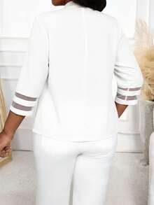 SHEIN Lady Plus Size Women Fashionable Elegant Casual Mesh Patchwork White Blazer In Fall/Winter Spring/Summer For Blazers Jacket Suits Woman - White - View 2
