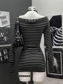 StreetHx 女士条纹紧身露肩迷你连衣裙