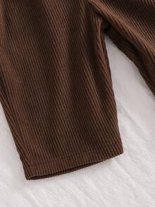 SHEIN 2 件套男婴休闲条纹长袖 T 恤和灯芯绒连体裤套装，时尚百搭，适合日常穿着，适合秋冬季幼儿穿着舒适 - 咖啡棕 - 查看 8