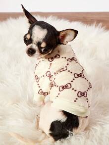 PETSIN 1 Black Bow Flannel Pet, Beige Flannel Thick Warm Pet Clothing - Multicolor - View 3