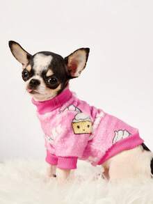 PETSIN 1. Áo khoác cho thú cưng bằng vải flannel dày và ấm áp màu hồng đỏ, in chữ "White Cake", chất liệu flannel. - Màu Hồng Tươi - Xem 3