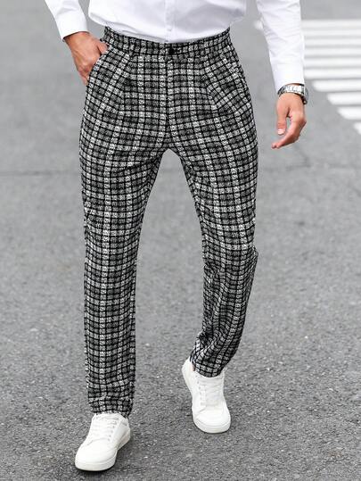 Manfinity CasualCool Men's Fashionable Commuter Plaid Tapered Pants Men Trouser Men Black And White Pants Men Pants Designer Pants For Men Men Plaid Pants Old Money,Daily Leisure, Weekend Trips, Outdoor Activities, Travel Expeditions, Relaxed Work Environments Or Semi-Formal Occasions, Boyfriend/Husband Gift, Anniversary Gift Party Christmas