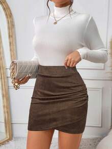 SHEIN Frenchy 女士纯色裹身裙，适合工作和通勤，秋冬季