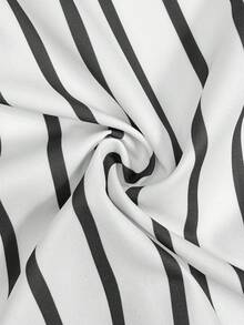 INAWLY Women's Striped Drop Shoulder Long Sleeve Single-Breasted Casual Pocket Shirt - Black and White - View 7