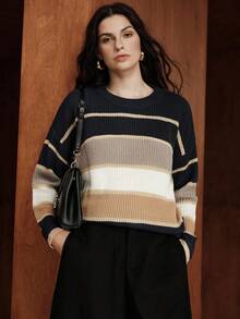 Zovinel 女式最新时尚舒适拼色套头衫 - 彩色 - 查看 5