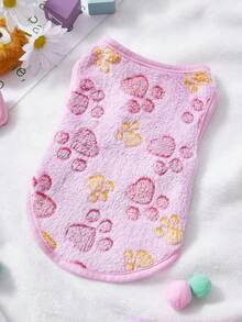 PETSIN 1pc Rose Red Foot Print Pet Tank Top Pink Autumn/Winter Thick Flannel Warm Pet Clothes - Pink - View 1