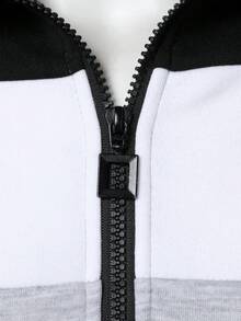 Manfinity Homme Men's Long Sleeve Casual Colorblock Patchwork Sweatshirt, Autumn/Winter Men Zip Up Grey Sweatshirt Tops For Men - Multicolor - View 5