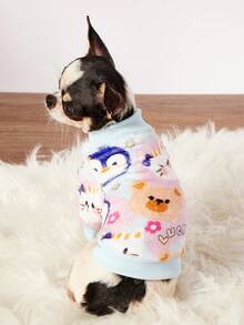 PETSIN 1 件企鹅图案法兰绒宠物服，厚实保暖的蓝色法兰绒宠物服装 - 藍色 - 查看 12
