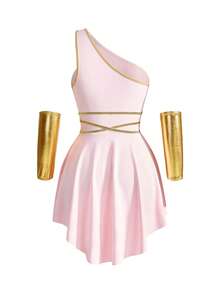 Women's Costume Set (Dress, 2pcs Gloves, Belt) - Pink - View 6