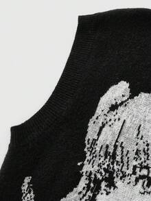 ROMWE MEN Men's Autumn/Winter Fashionable Anime Cartoon Character Knit Sweater Vest Top - Black - View 4