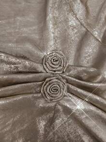 Maweii Cămașă elegantă casual pentru femei, mărime plus, cu umeri oblici, decor 3D cu trandafiri plisați, talie strânsă, material strălucitor, potrivită pentru primăvară, toamnă, iarnă