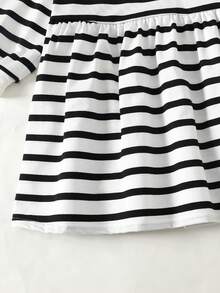 Maija Kids Maija Kids Váy dài tay vải kẻ sọc thường ngày cho bé gái - Đen và trắng - Xem 4