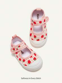 Cozy Pixies 1 Đôi giày lười đế mềm thoải mái họa tiết dâu tây hoạt hình dành cho bé gái, phù hợp để mặc ở nhà, đi chơi, mặc hàng ngày, mọi mùa - Hồng - Xem 4
