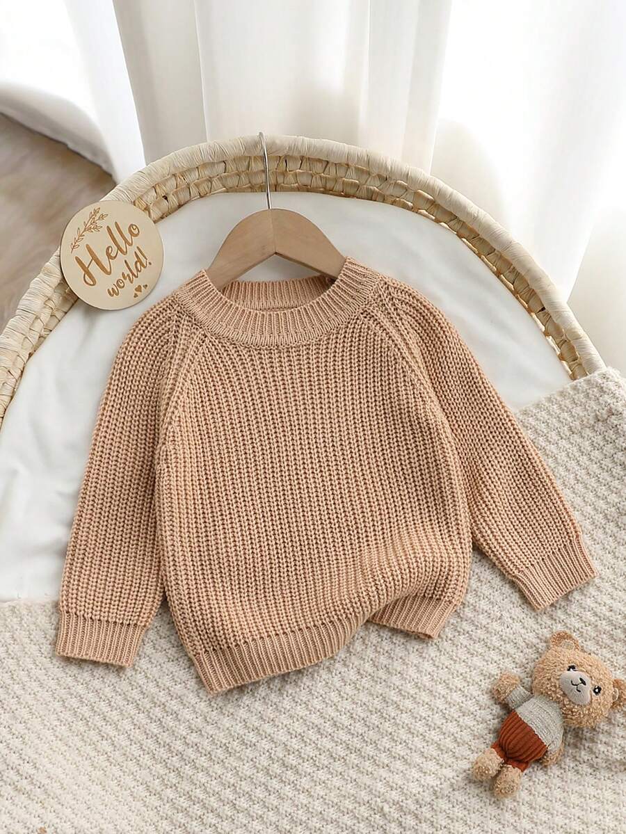 SHEIN Playful Pals 圣诞树阴影:时尚绿色毛衣,适合婴幼儿 - 卡其色 - 查看 1