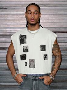 AXEPEAK 男士针织时尚休闲宽松无袖背心 - 白色 - 查看 3