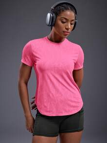 Powerista 女式简约印花圆领短袖运动T恤健身衫 - 玫紅色 - 查看 6