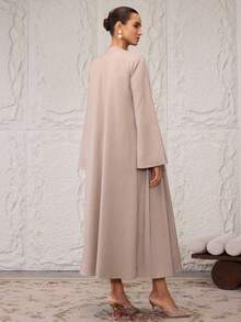 Al Najma Women's Elegant Pearl Pleated Open Front Abaya - Khaki - View 5