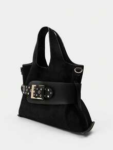 SHECARRY Ladies Fashion Rivet Pin Buckle Strap Decorative Handle Bag