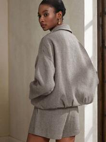 Aveloria Modichic Set de 2 piezas de chaqueta bomber y shorts con mangas de murciélago y diseño de espiga para mujer