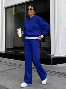 EURMUSE Women Oversize Sweatshirt With Wide Leg - Blue - View 4