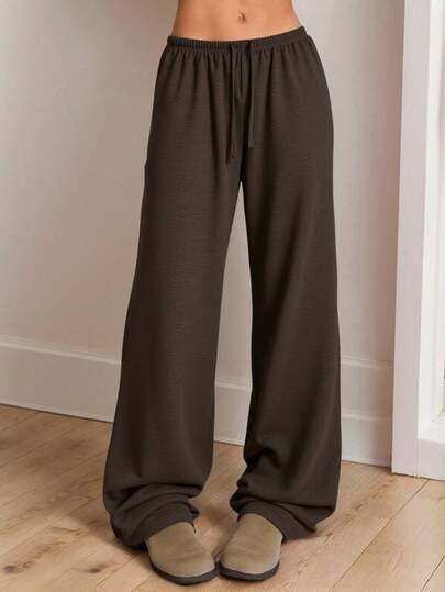 SHEIN Teen Girl Brown, Casual,Knit Loose Fit Trousers For Spring, Summer, Autumn And Winter,Home Wear