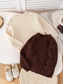 SHEIN 2件套男婴宽松休闲舒适圆领套头毛衣 - 彩色 - 查看 5