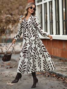 EMERY ROSE Women's Casual Commuter Plant Print Dress - Multicolor - View 5
