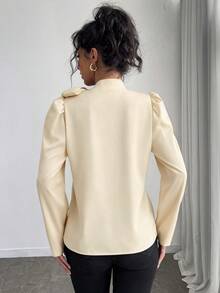 Rafferiza Damen Einfarbige elegante vielseitige Bluse mit Krawattenkragen und Puffärmeln