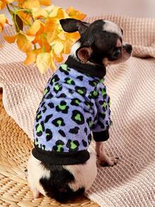 1 Áo khoác cho thú cưng bằng vải flannel in họa tiết da báo màu xanh lá cây, chất liệu dày dặn, ấm áp, màu tím. - Màu tím - Xem 6