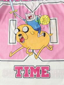 ROMWE MEN Adventure Time X ROMWE 男士狗狗印花网眼拼接运动短袖T恤，运动衫 - 粉色 - 查看 6
