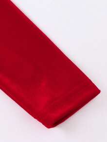 Girls' Beaded Ruffle Trim Off-Shoulder Long Sleeve Velvet Dress, Suitable For Casual, Elegant, Fashion Parties, Gatherings, Birthdays, Holidays, Christmas - Red - View 7