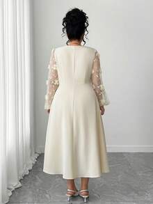 SHEIN Elenzya Đầm xòe cổ vuông tay hoa cỡ lớn họa tiết chắp vá thanh lịch - Màu be - Xem 2