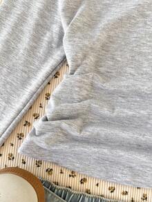 SHEIN 少女针织长袖T恤，时尚百搭休闲基础款 - 淺灰色 - 查看 5