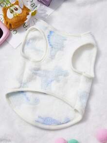 PETSIN 1 pièce Gilet de dinosaure de compagnie blanc, patchwork blanc et bleu, vêtements chauds en flanelle pour animaux de compagnie pour l'automne et l'hiver - Multicolore - Voir 4