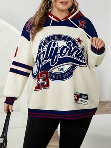 SHEIN CURVE+ Casual Minimalist Leopard & Cherry Print Hooded Loose Fit Thick Sweatshirt For Women, Autumn/Winterfall Clothes For Women,Winter,CURVE PLUS/Autumn /Winter - Multicolor - View 3