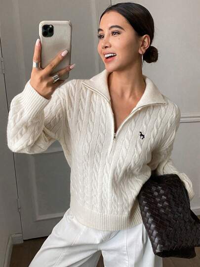 Livesso Nuevo suéter holgado casual con media cremallera para mujer, otoño